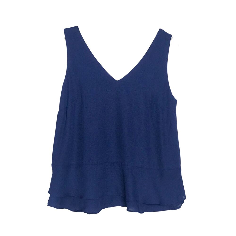 Gibson Sleeveless V Neck Ruffle Hem Top Blue XS